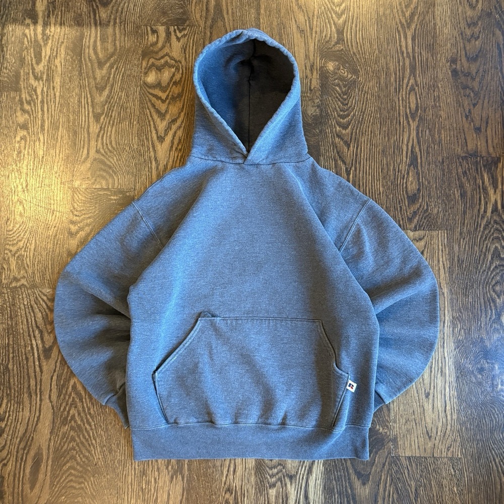 Vintage 90s Russell Athletic Hoodie Mens M Dark Gray Blank Sweatshirt Y2K Grunge